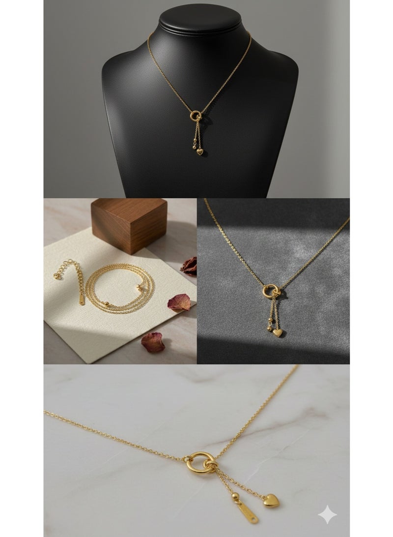 WARD Elegant Gold-Tone Stainless Steel Layered-Look Necklace featuring Heart and Circle Charms - Premium Quality. - Image 1